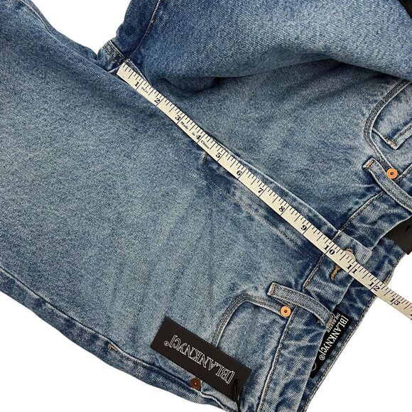 Blank NYC Jeans Womens 26 Blue Baxter Wide Leg Rib Cage Moto Faux Leather Biker - Picture 6 of 12